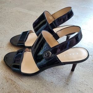 Size 9.5 Coach Strappy Patent Leather "Marla" Sandals Kitten Heels